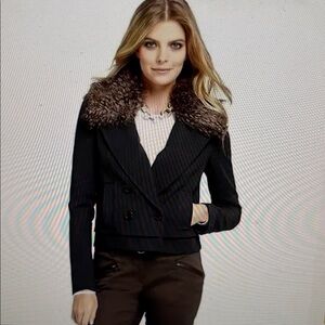 Ann Taylor Gray Blazer with Removable Faux Fur Collar Size 8